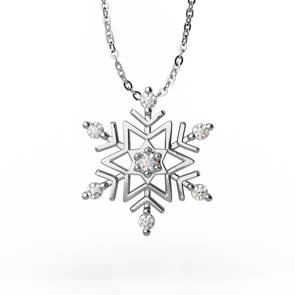 Lant cu pandantiv fulg de nea din aur alb cu diamante de 0.03ct