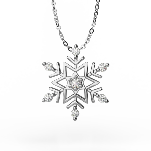 Lant cu pandantiv fulg de nea din aur alb cu diamante de 0.03ct