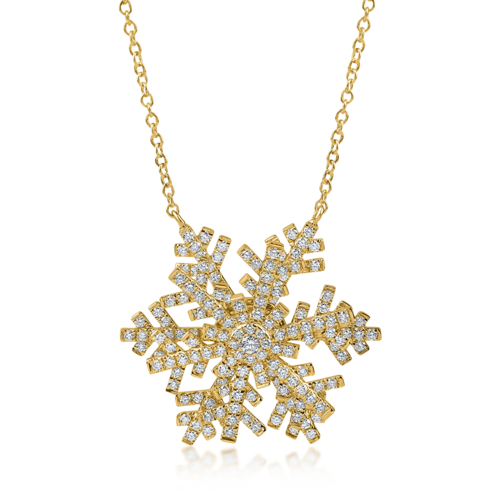Lant cu pandantiv fulg de nea din aur galben cu diamante de 1.1ct