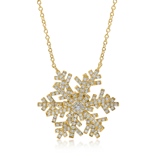 Lant cu pandantiv fulg de nea din aur galben cu diamante de 1.1ct