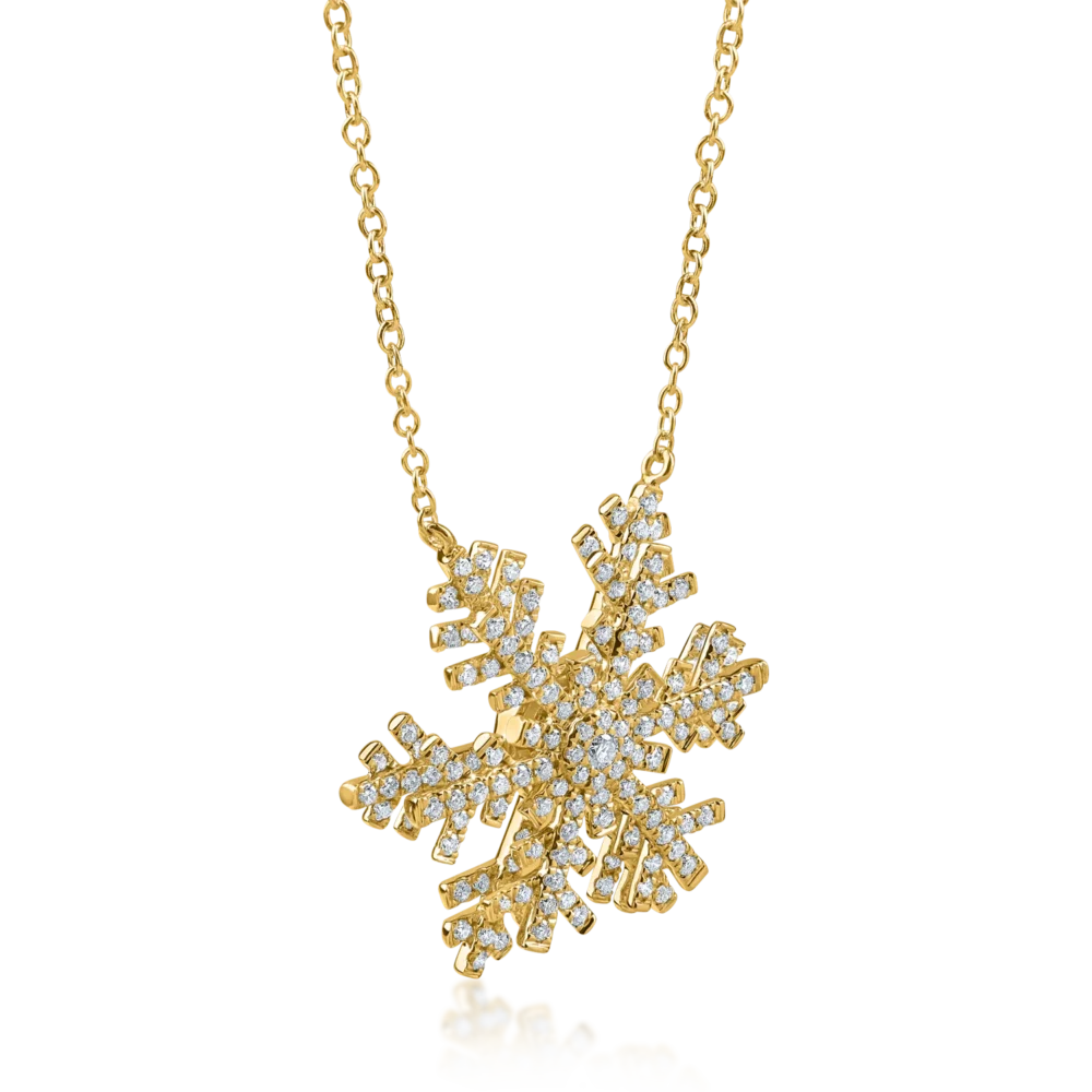Lant cu pandantiv fulg de nea din aur galben cu diamante de 1.1ct - imagine 2