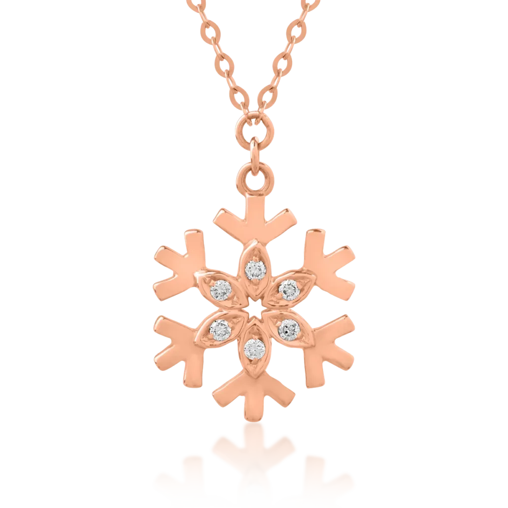 Lant cu pandantiv fulg de nea din aur roz cu diamante de 0.03ct