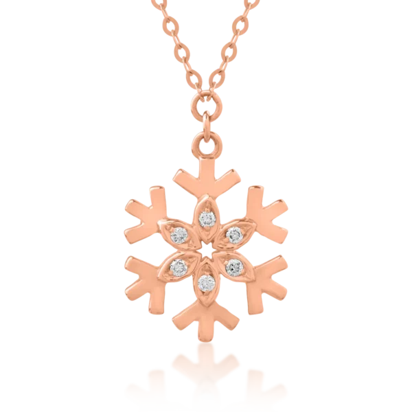 Lant cu pandantiv fulg de nea din aur roz cu diamante de 0.03ct