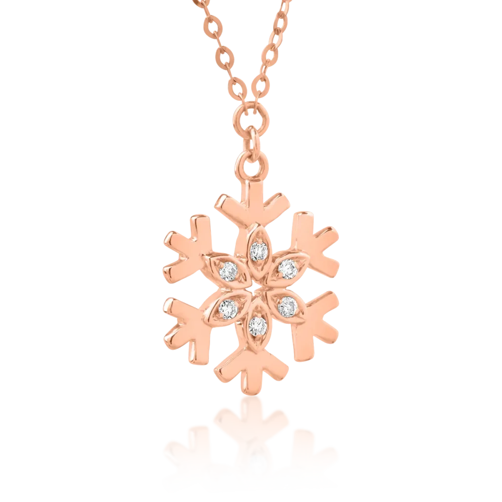Lant cu pandantiv fulg de nea din aur roz cu diamante de 0.03ct - imagine 2