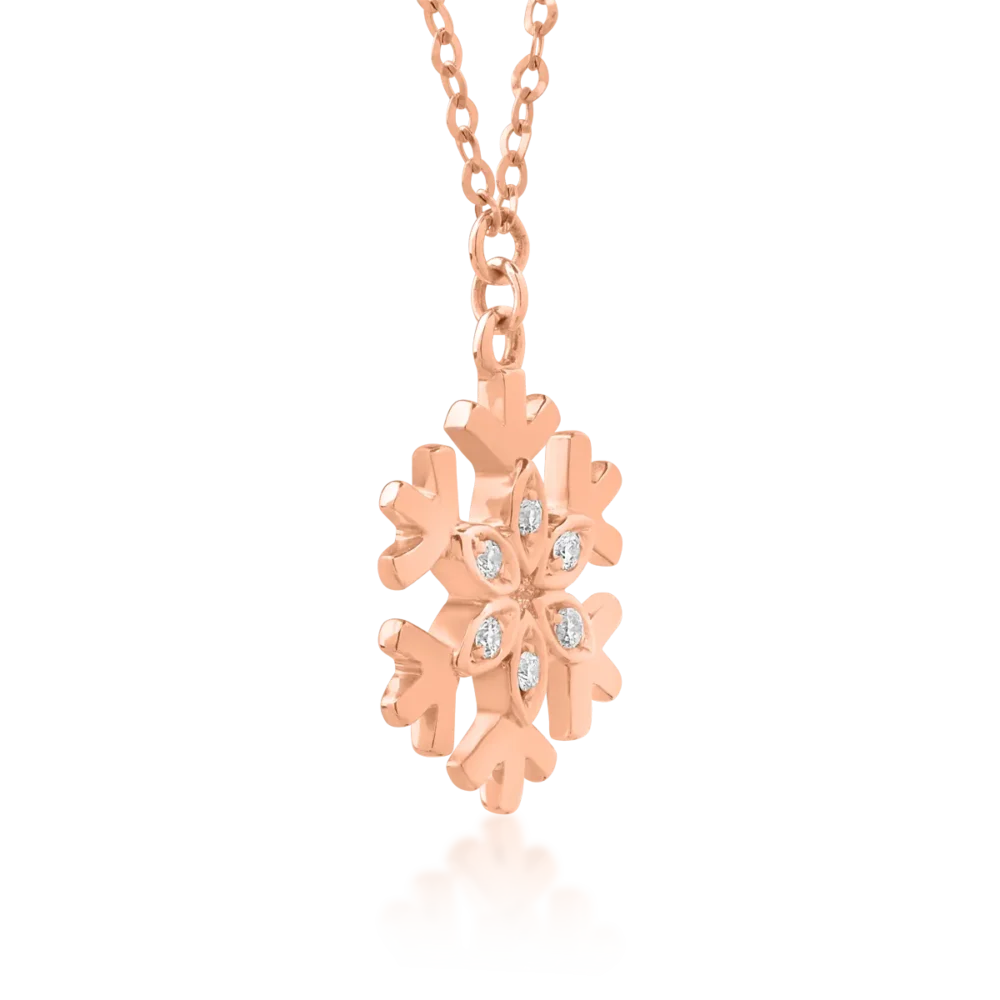 Lant cu pandantiv fulg de nea din aur roz cu diamante de 0.03ct - imagine 3