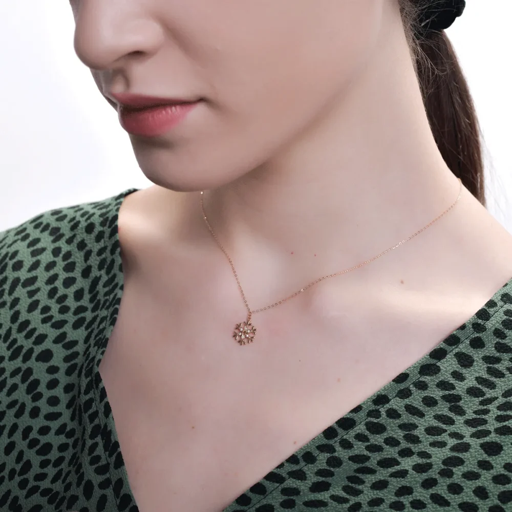 Lant cu pandantiv fulg de nea din aur roz cu diamante de 0.03ct - imagine 4
