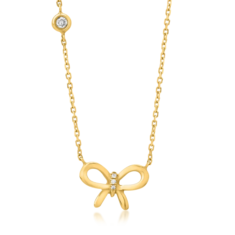 Lant cu pandantiv fundita din aur galben cu diamant de 0.025ct si diamante de 0.006ct