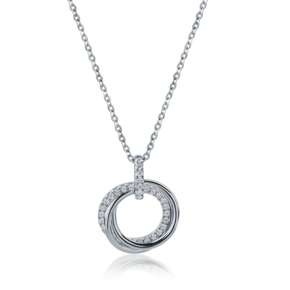 Lant cu pandantiv geometric din aur alb cu diamante de 0.141ct