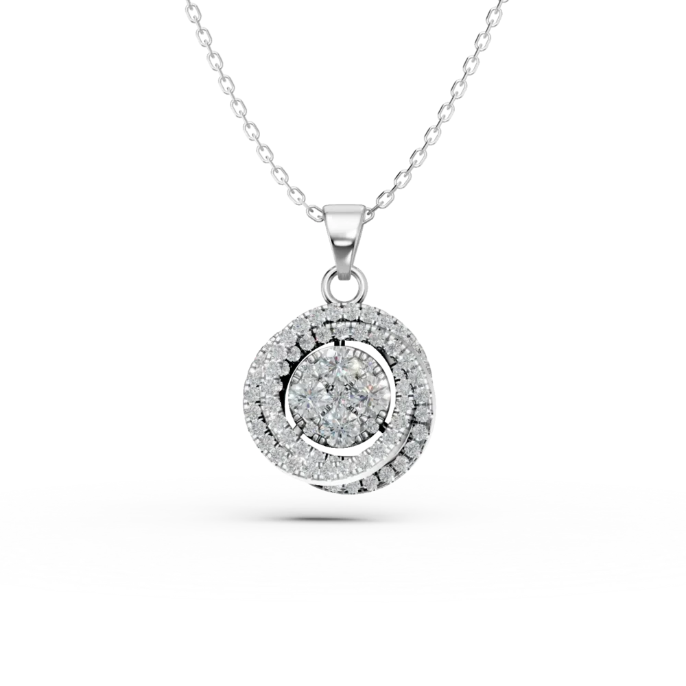 Lant cu pandantiv geometric din aur alb cu diamante de 0.3ct