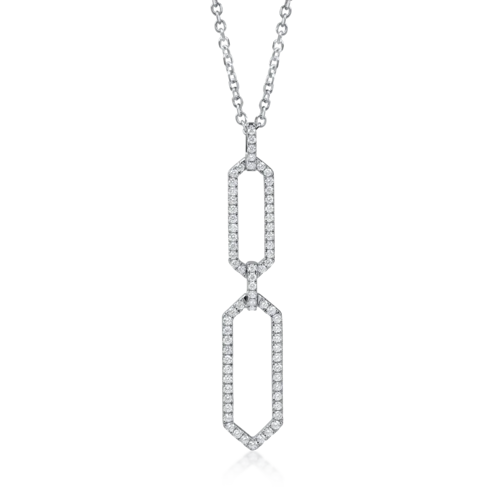 Lant cu pandantiv geometric din aur alb cu diamante de 0.4ct