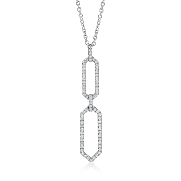 Lant cu pandantiv geometric din aur alb cu diamante de 0.4ct