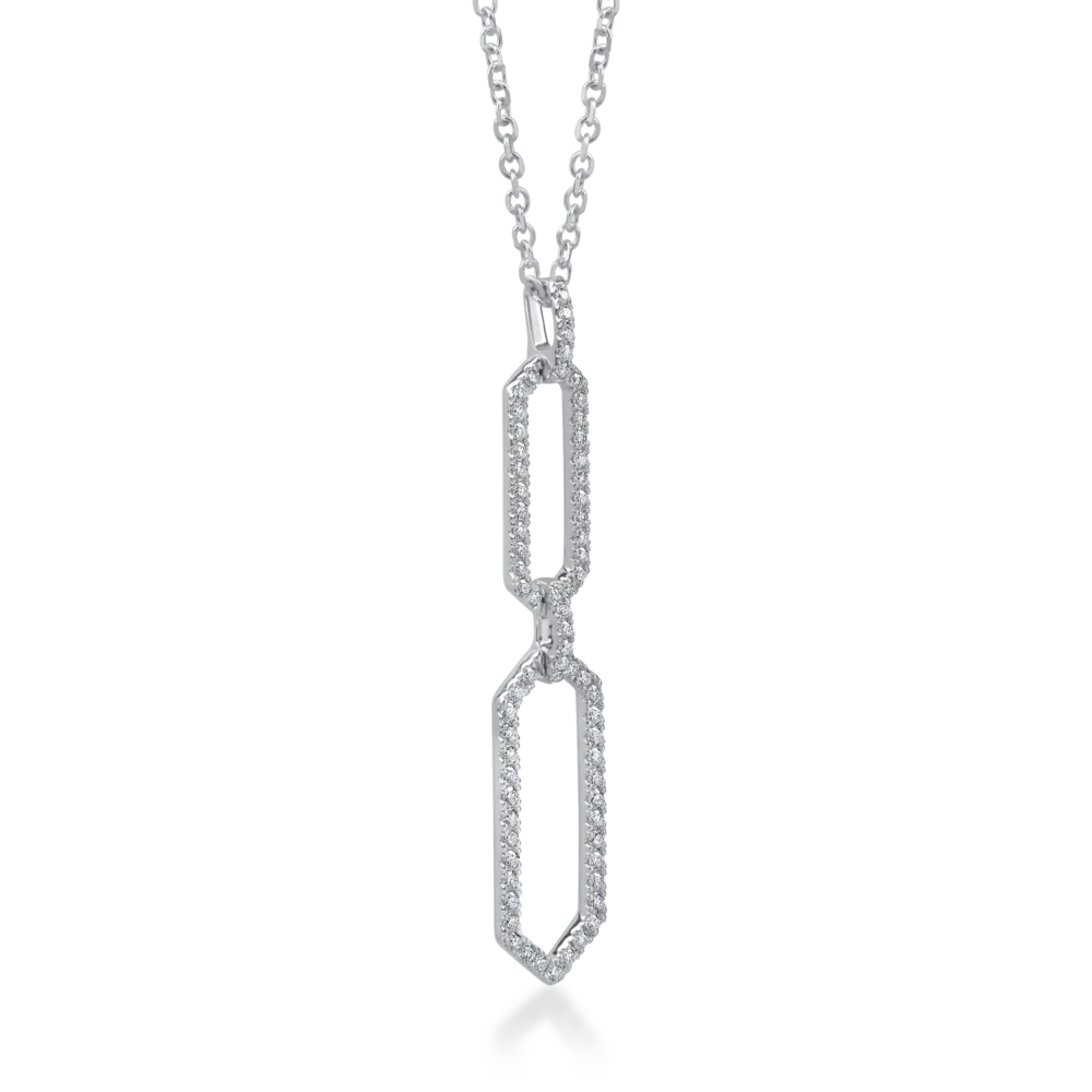 Lant cu pandantiv geometric din aur alb cu diamante de 0.4ct - imagine 2