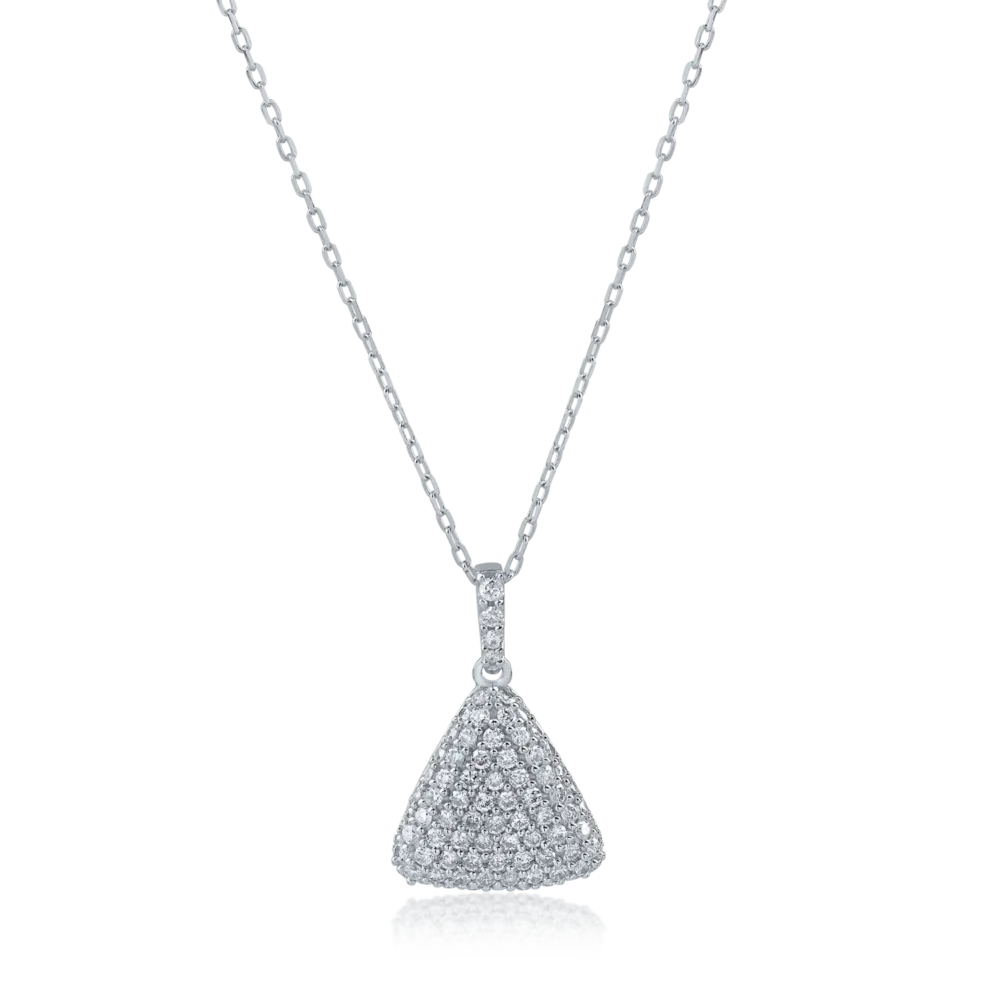 Lant cu pandantiv geometric din aur alb cu diamante de 0.71ct