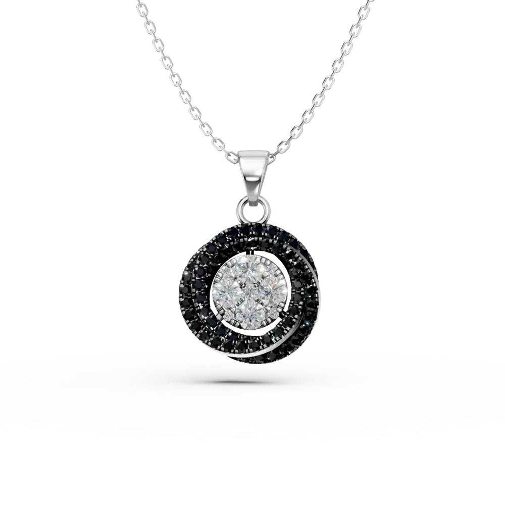 Lant cu pandantiv geometric din aur alb cu diamante incolore si negre de 0.3ct