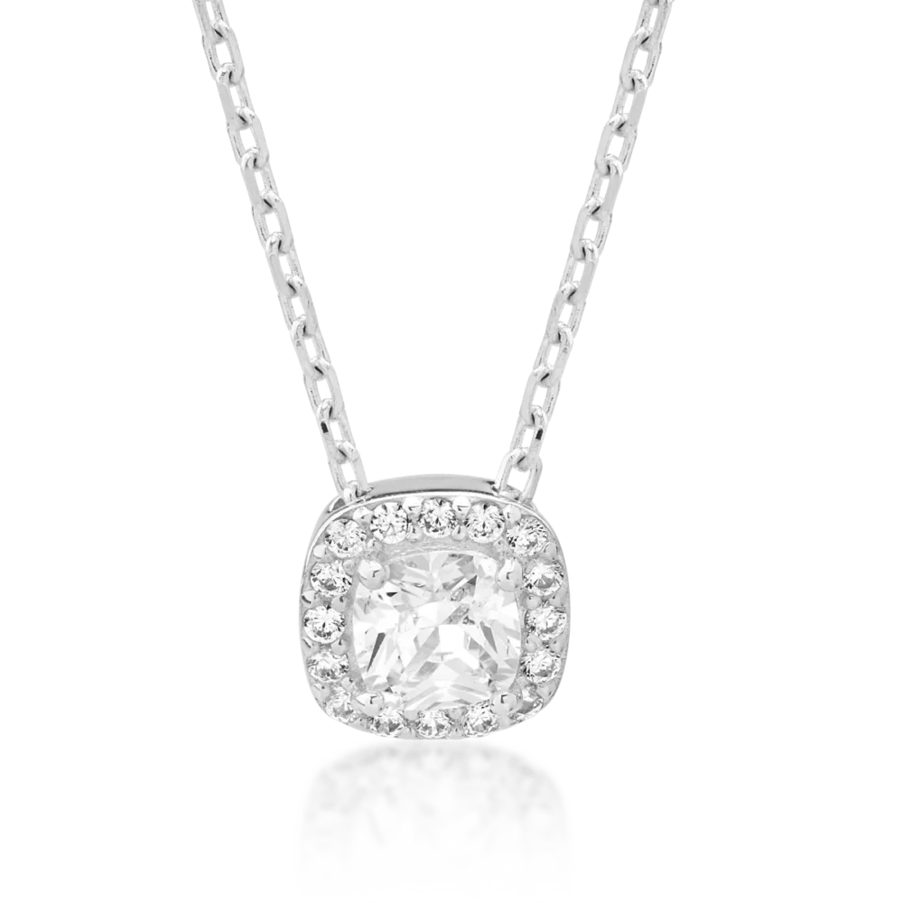 Lant cu pandantiv geometric din aur alb cu zirconii