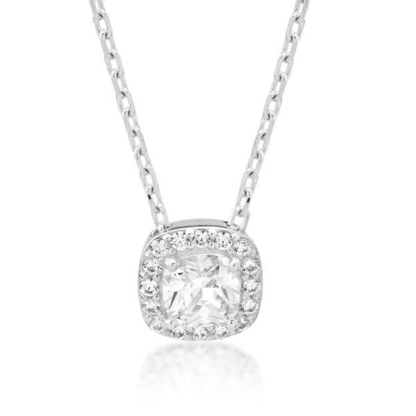 Lant cu pandantiv geometric din aur alb cu zirconii