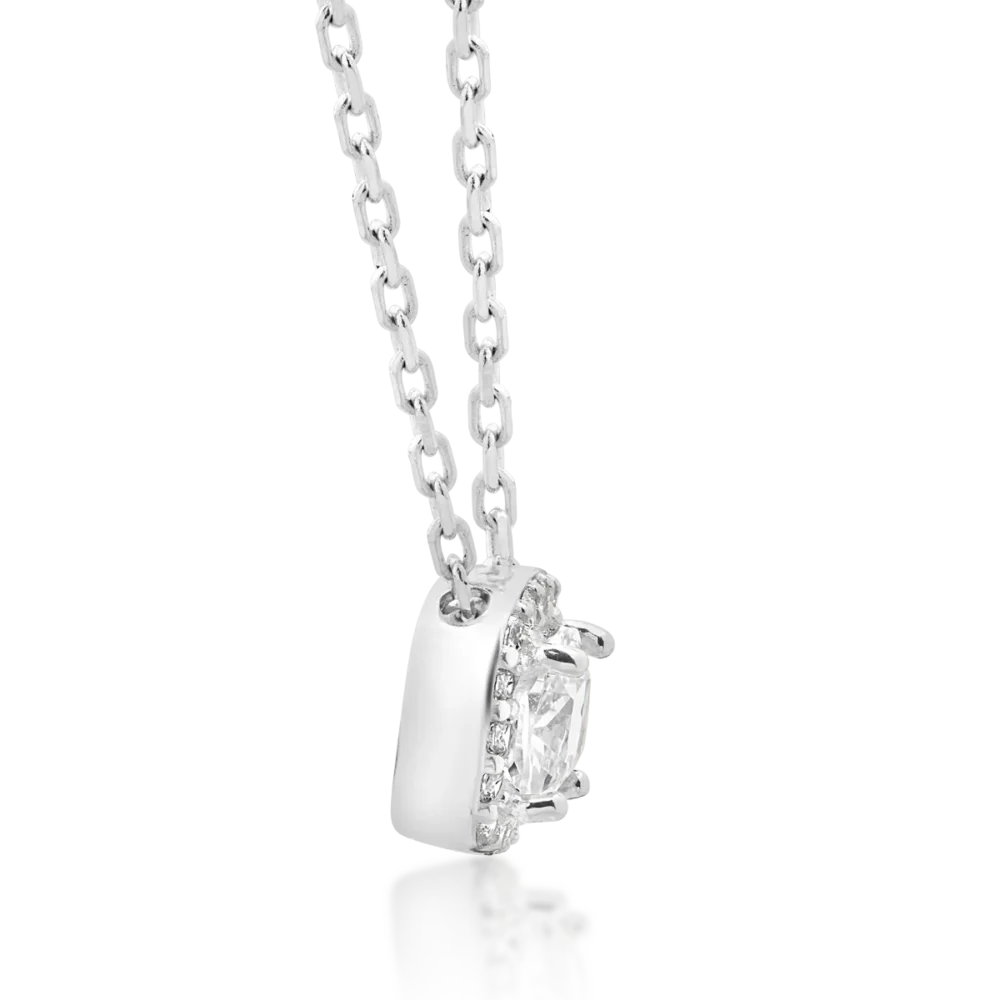 Lant cu pandantiv geometric din aur alb cu zirconii - imagine 3