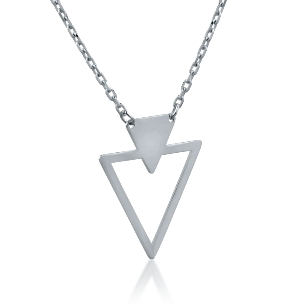 Lant cu pandantiv geometric din aur alb - imagine 2