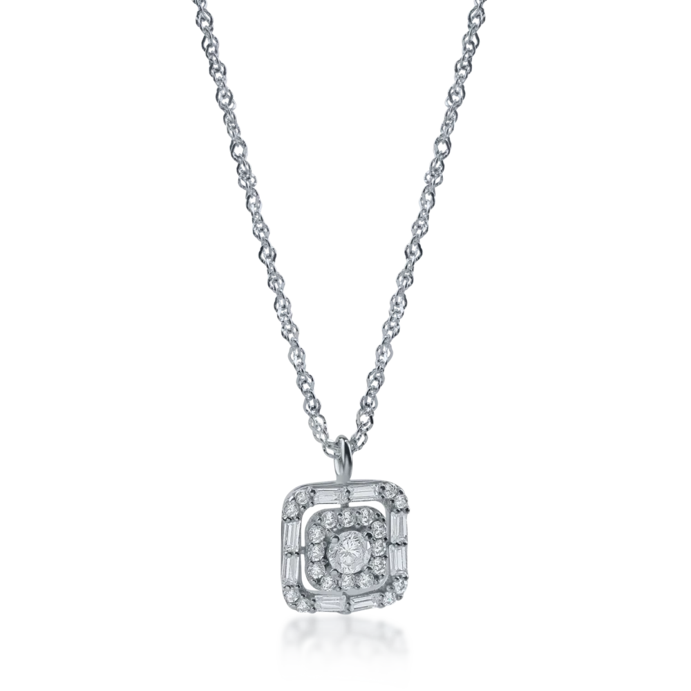 Lant cu pandantiv geometric din aur alb