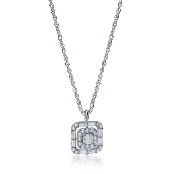 Lant cu pandantiv geometric din aur alb