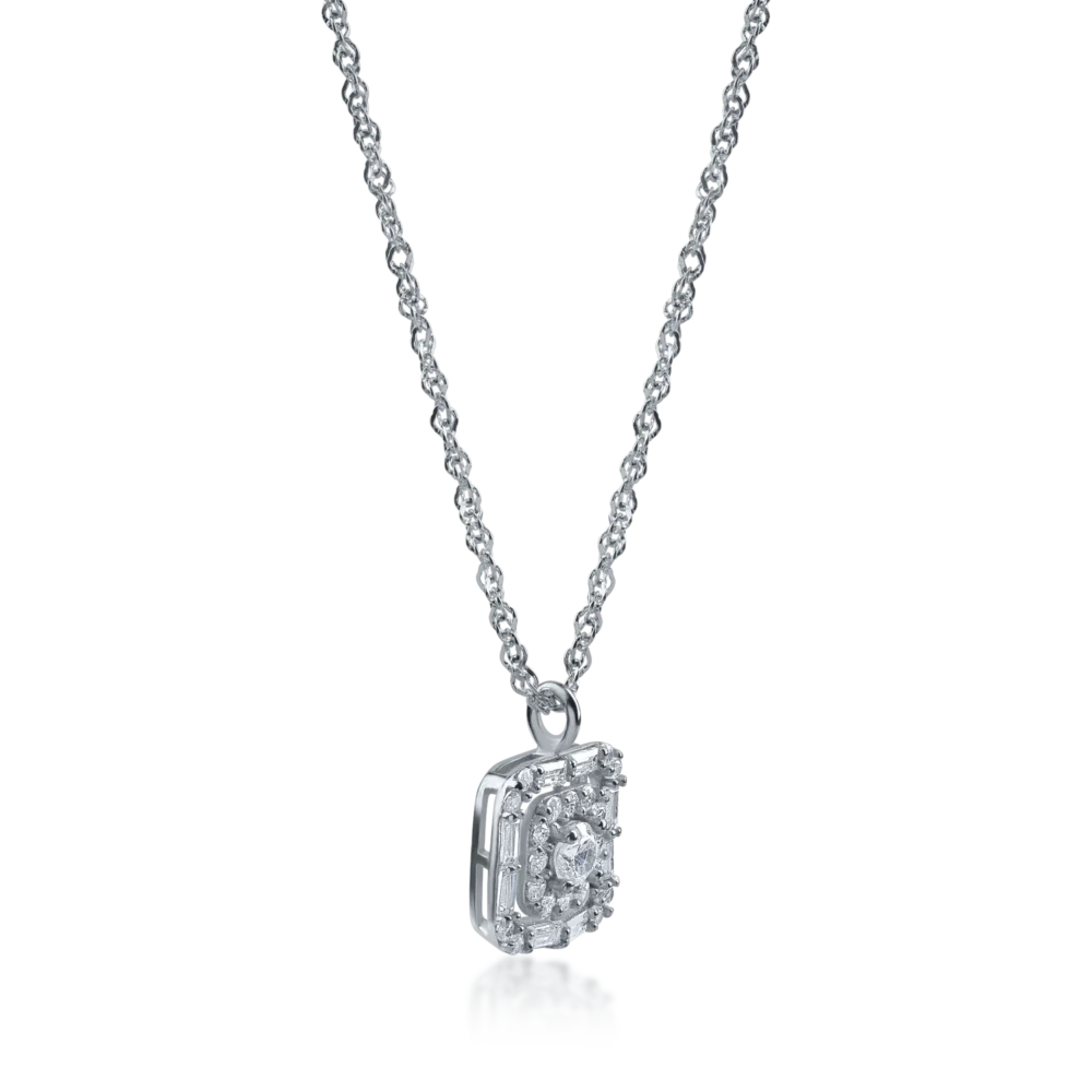 Lant cu pandantiv geometric din aur alb - imagine 2