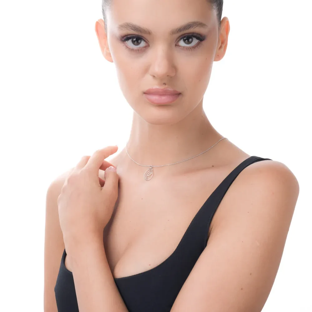 Lant cu pandantiv geometric din aur alb - imagine 3