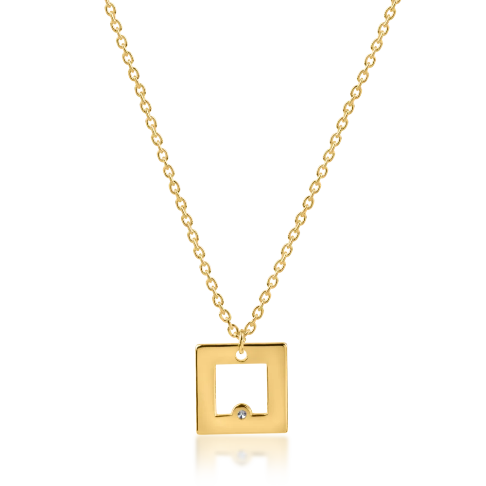 Lant cu pandantiv geometric din aur galben cu diamant de 0.005ct