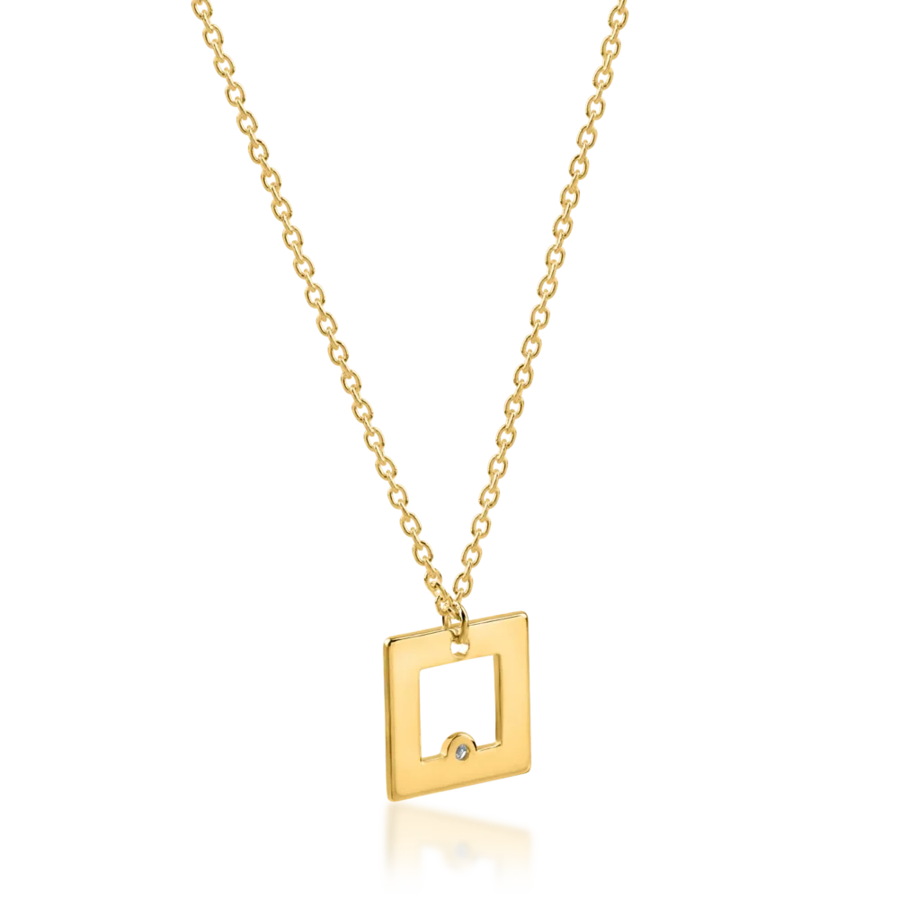 Lant cu pandantiv geometric din aur galben cu diamant de 0.005ct - imagine 2