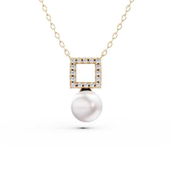 Lant cu pandantiv geometric din aur galben cu zirconii si perla sintetica