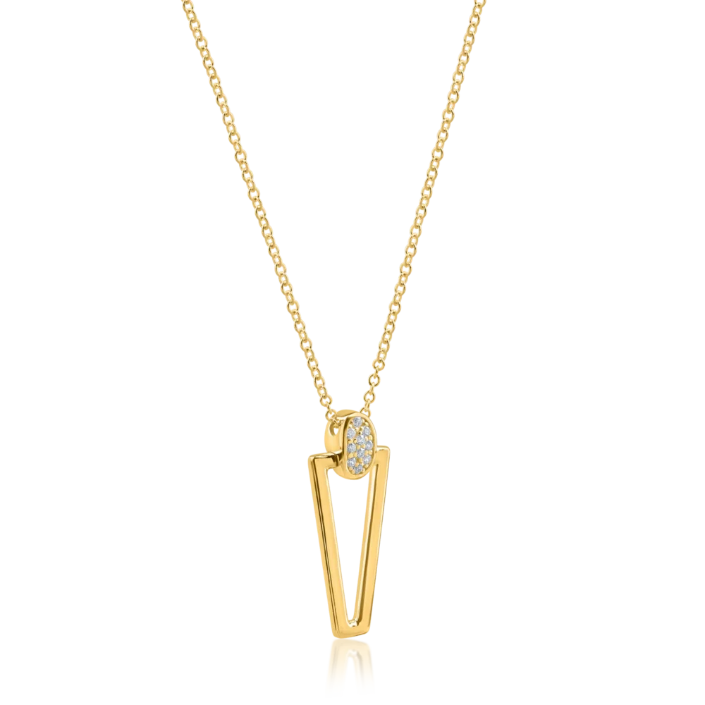 Lant cu pandantiv geometric din aur galben cu zirconii - imagine 2