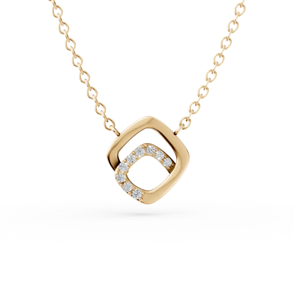 Lant cu pandantiv geometric din aur galben cu zirconii