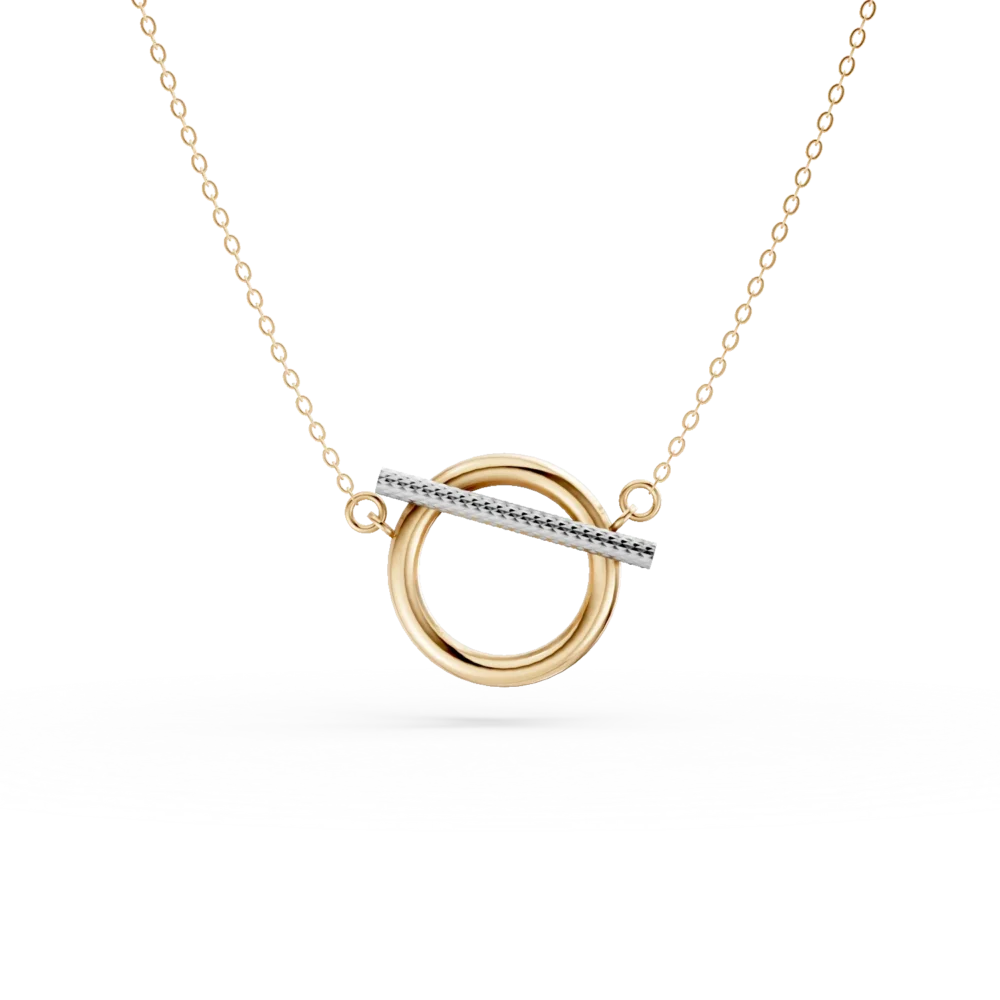 Lant cu pandantiv geometric din aur galben si detaliu din aur alb