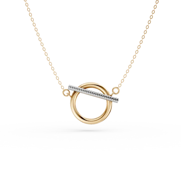 Lant cu pandantiv geometric din aur galben si detaliu din aur alb