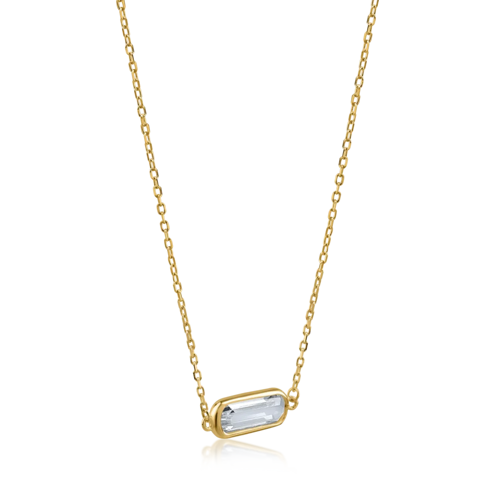 Lant cu pandantiv geometric din aur galben - imagine 2