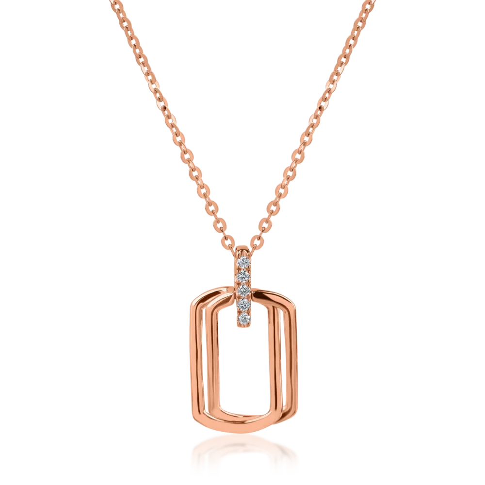 Lant cu pandantiv geometric din aur roz cu diamante de 0.025ct
