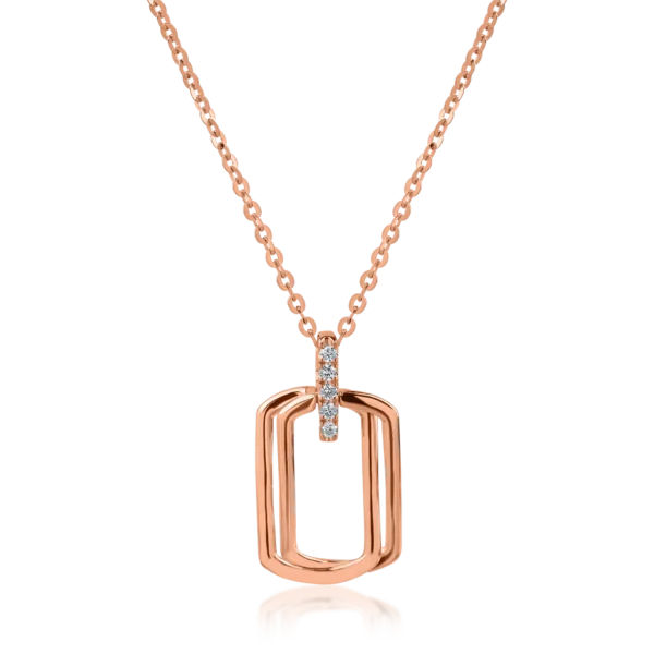 Lant cu pandantiv geometric din aur roz cu diamante de 0.025ct