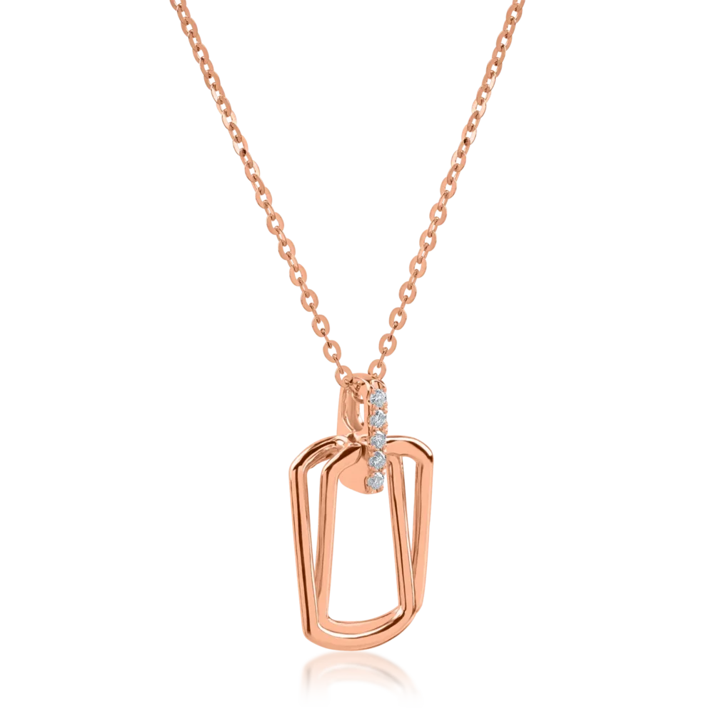 Lant cu pandantiv geometric din aur roz cu diamante de 0.025ct - imagine 2