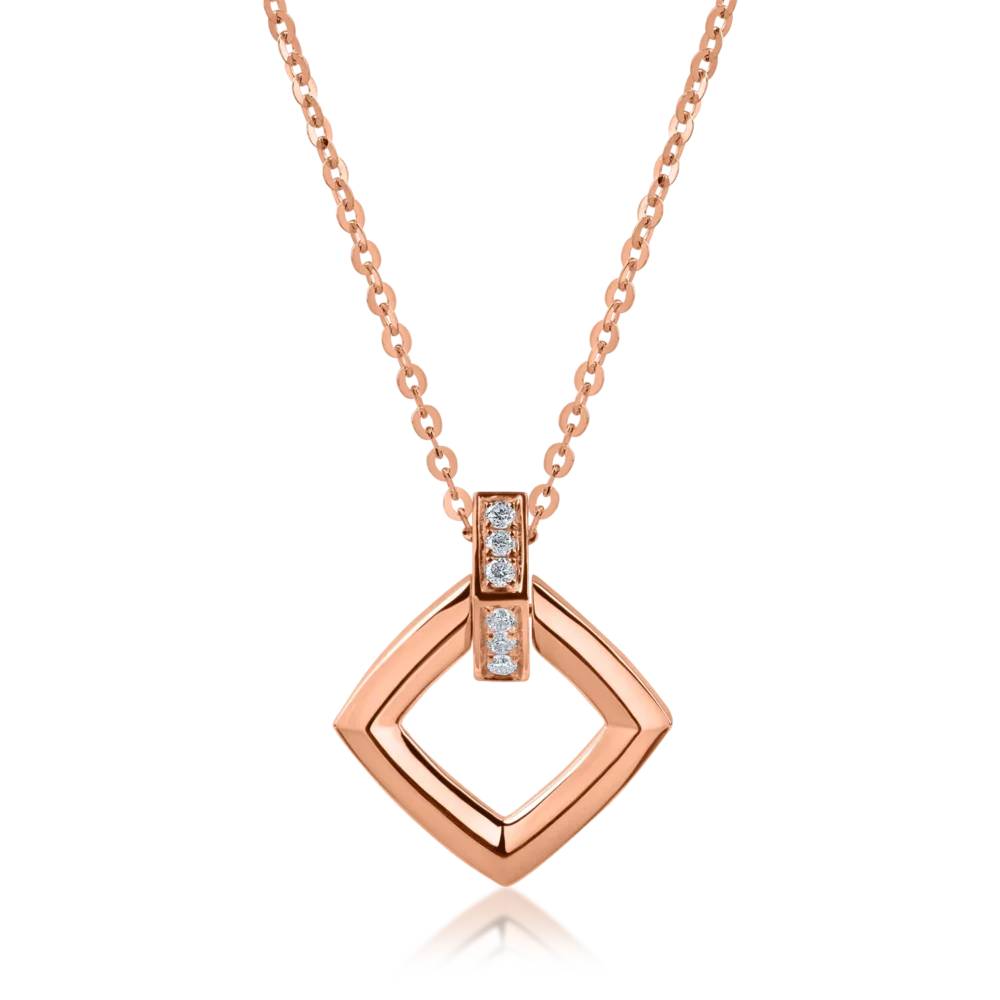 Lant cu pandantiv geometric din aur roz cu diamante de 0.046ct
