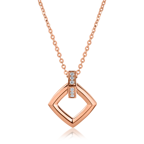 Lant cu pandantiv geometric din aur roz cu diamante de 0.046ct
