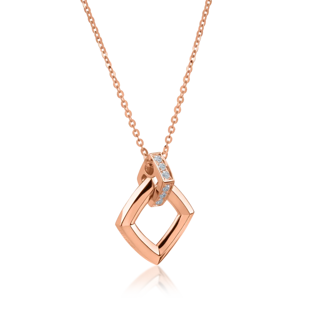 Lant cu pandantiv geometric din aur roz cu diamante de 0.046ct - imagine 2