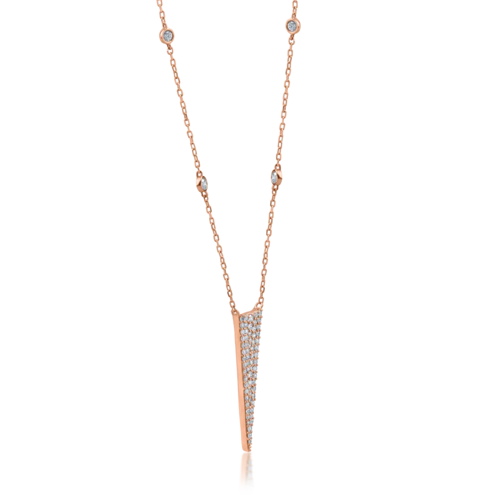 Lant cu pandantiv geometric din aur roz cu diamante de 0.54ct - imagine 2