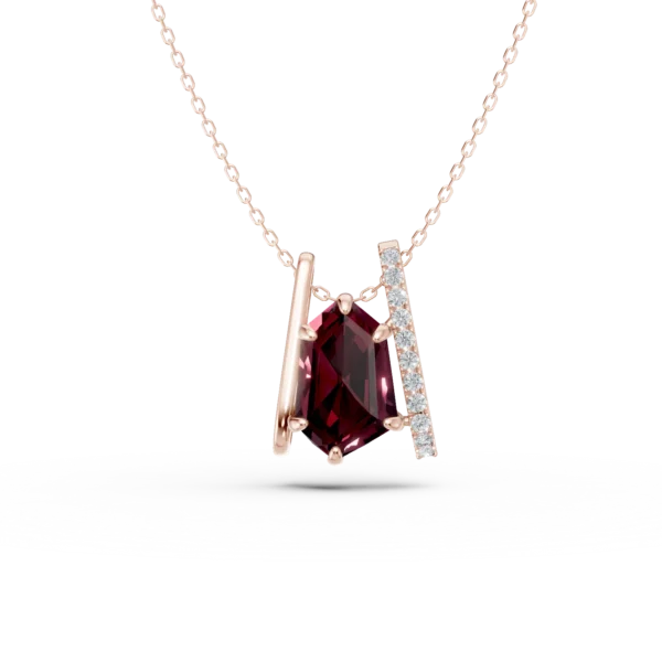 Lant cu pandantiv geometric din aur roz cu granat de 2.6ct si diamante de 0.1ct