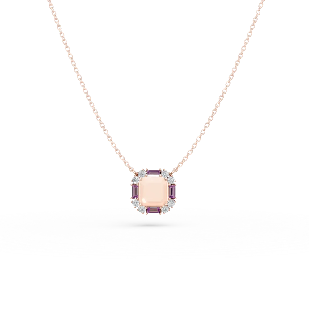 Lant cu pandantiv geometric din aur roz cu pietre pretioase si semipretioase de 2.8ct