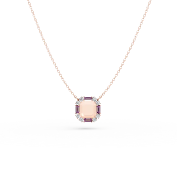 Lant cu pandantiv geometric din aur roz cu pietre pretioase si semipretioase de 2.8ct