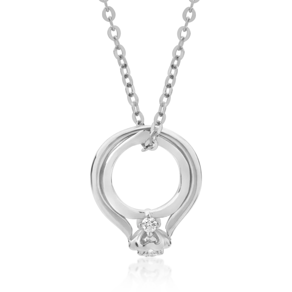 Lant cu pandantiv inel din aur alb cu diamante de 0.06ct
