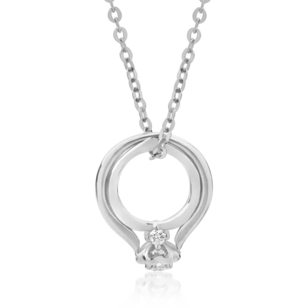 Lant cu pandantiv inel din aur alb cu diamante de 0.06ct