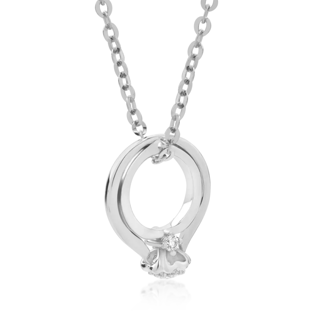 Lant cu pandantiv inel din aur alb cu diamante de 0.06ct - imagine 2