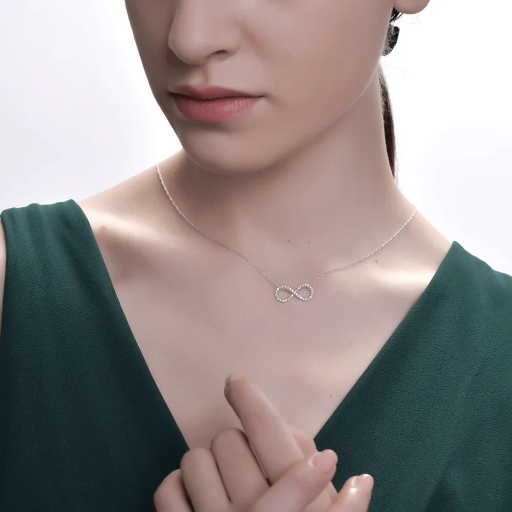 Lant cu pandantiv infinit din aur alb cu diamante de 0.34ct - imagine 4