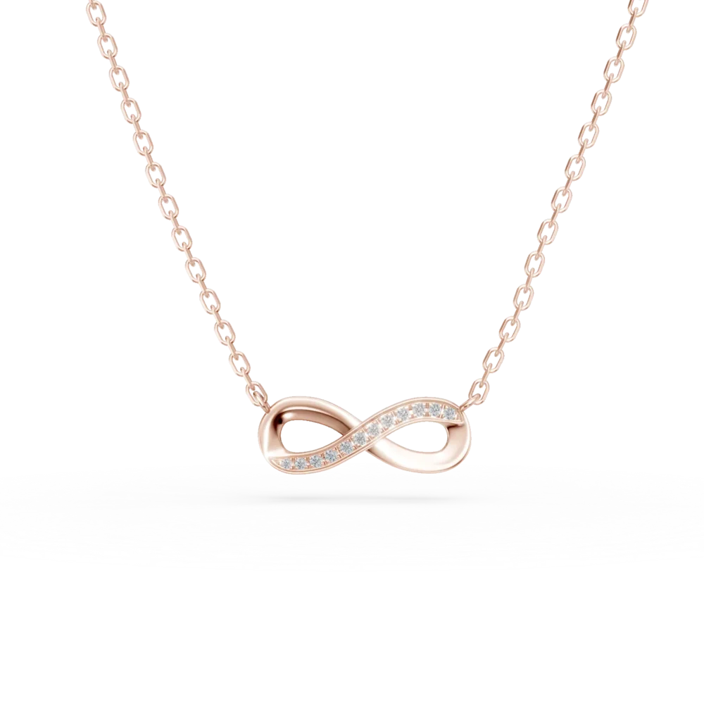 Lant cu pandantiv infinit din aur roz cu diamante de 0.03ct