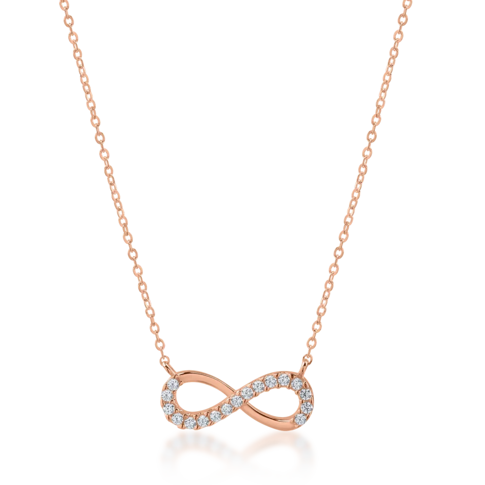 Lant cu pandantiv infinit din aur roz cu zirconii